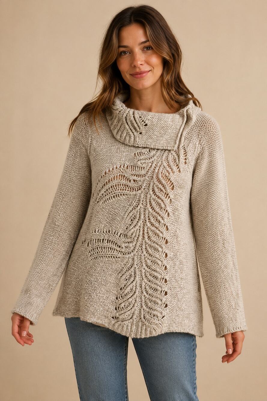 Anthropologie MOTH Open Knit Leaf Cowl Neck Sweater Wool Alpaca Blend M